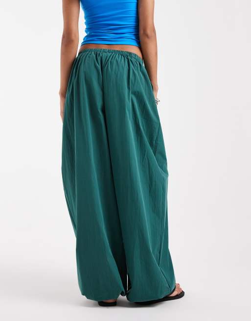 ASOS DESIGN Tall cotton nylon blend pull on balloon pants in dark green, 5 of 5