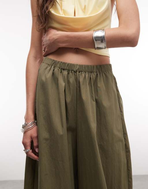 ASOS DESIGN Tall cotton nylon blend pull on balloon trousers in khaki, 3 of 5