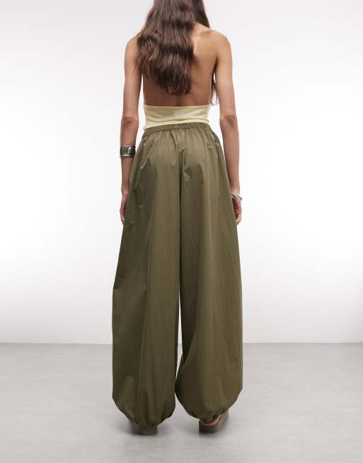 ASOS DESIGN Tall cotton nylon blend pull on balloon trousers in khaki, 5 of 5