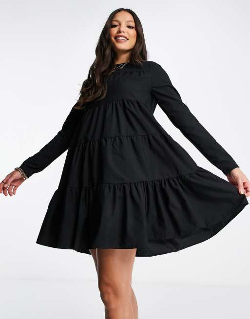 Black long 2025 sleeve cotton dress