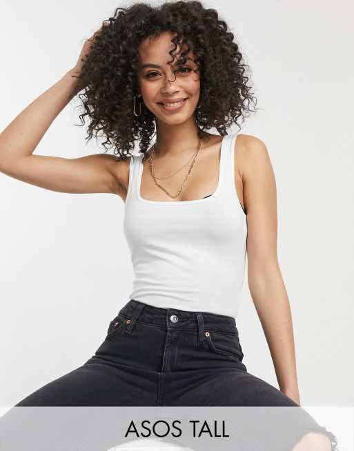 ASOS DESIGN Tall cotton scoop neck tank top bodysuit in white - WHITE