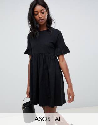 frill sleeve black dress