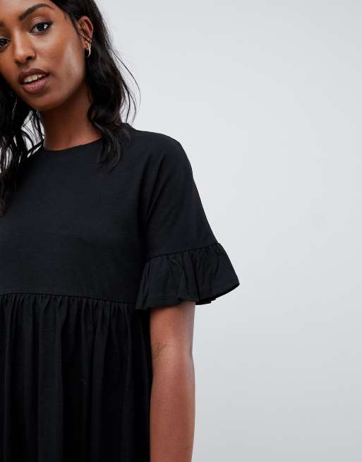 ASOS DESIGN Tall cotton slubby frill sleeve smock dress