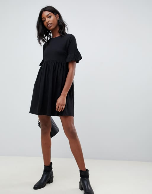 Asos design cotton slubby shop frill sleeve smock dress