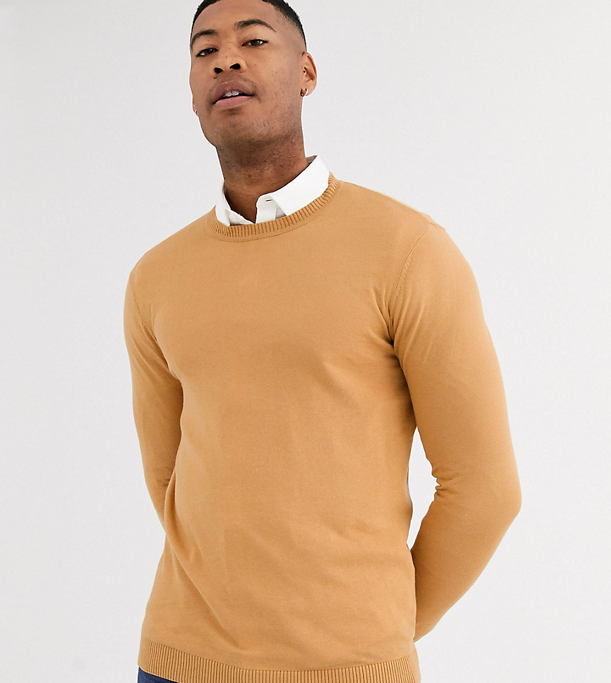 ASOS DESIGN Tall cotton sweater in camel-Brown