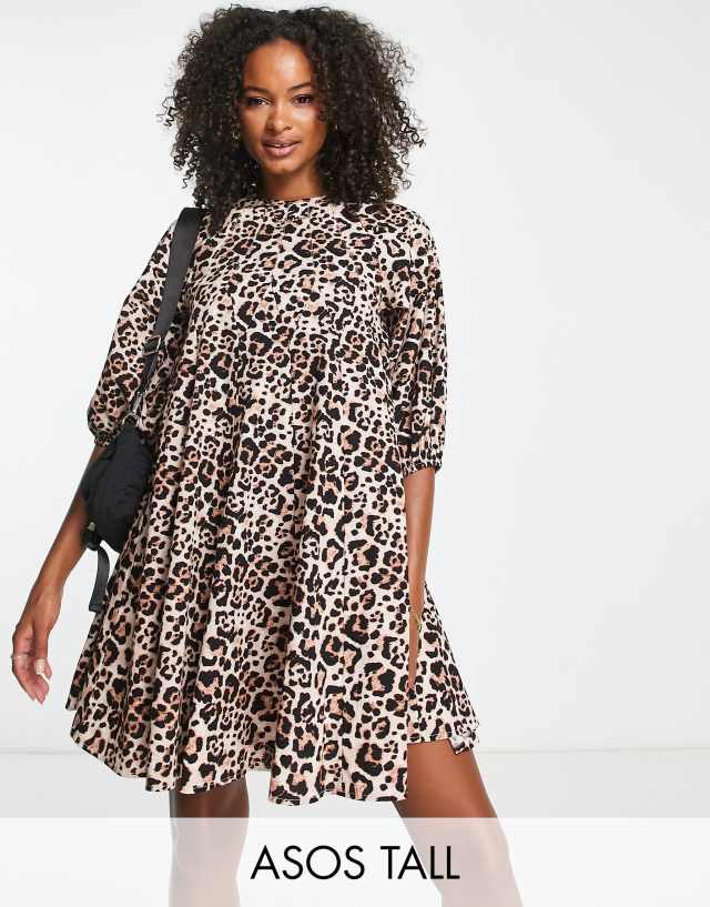 ASOS DESIGN Tall cotton trapeze mini dress in animal print