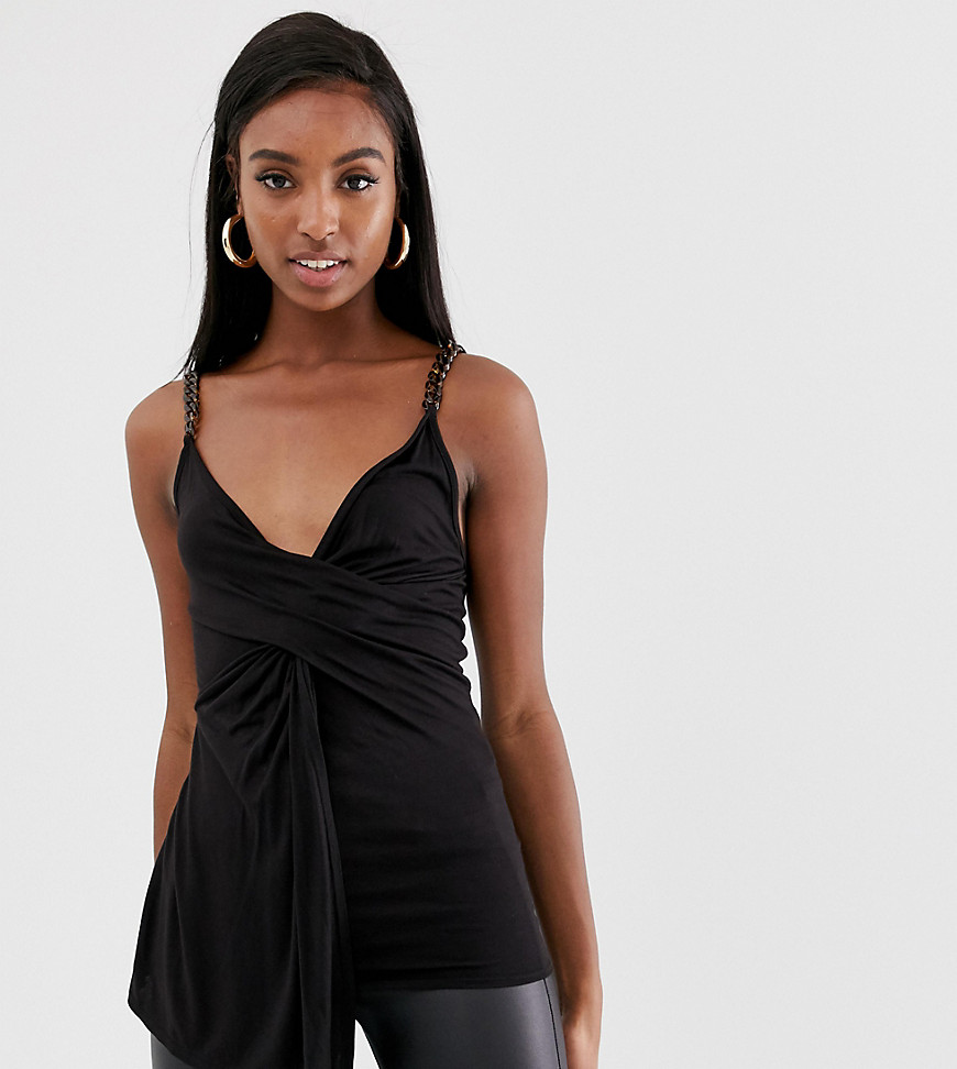 ASOS DESIGN Tall cowl front cami with tortoise chain straps-Black