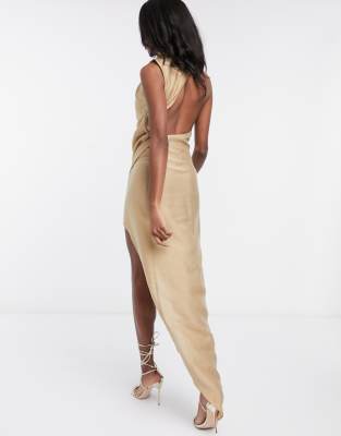 cowl neck open back dress