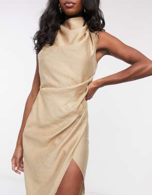 cowl neck silk maxi dress