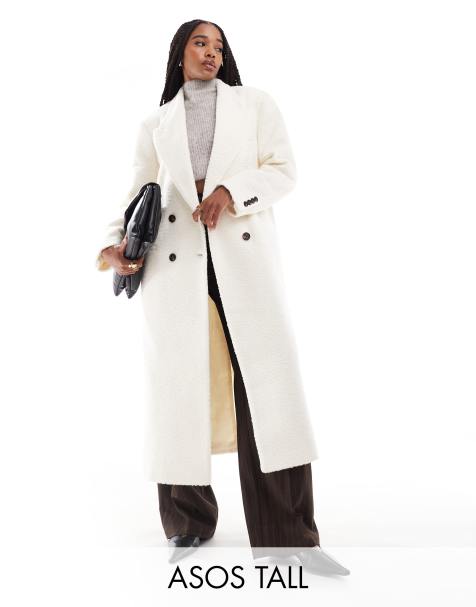 ASOS DESIGN Tall cozy boucle dad coat in cream - view 1