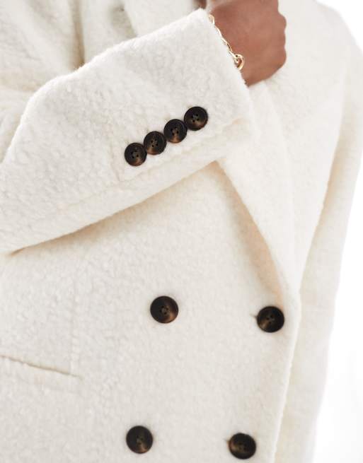 ASOS DESIGN Tall cozy boucle dad coat in cream, 4 of 4