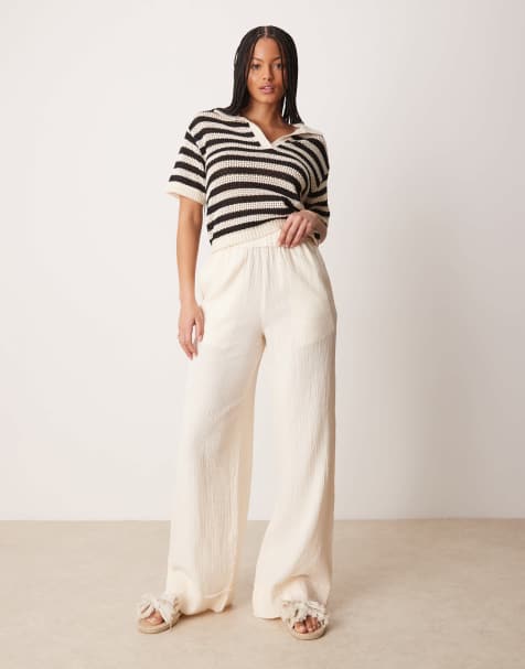 ASOS DESIGN Tall - Cremefarvede pull-on bukser i ostelærred med rå kanter - view 1