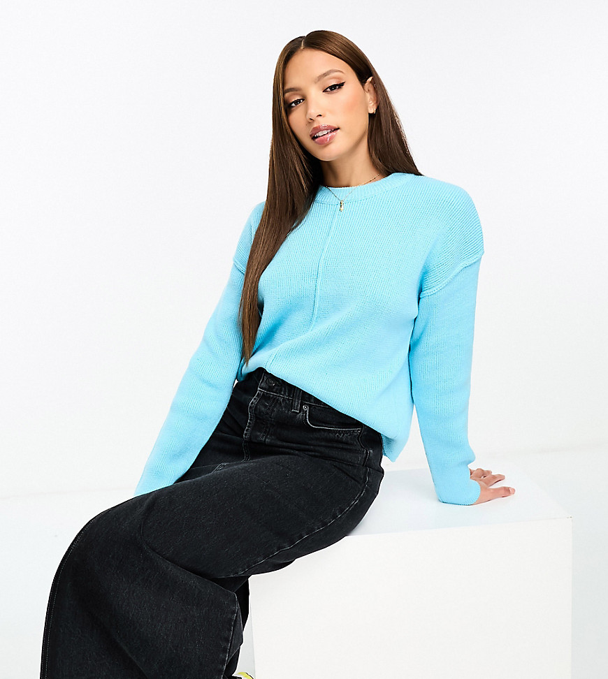 Asos Tall Asos Design Tall Crew Neck Boxy Sweater With Seam Front In Blue