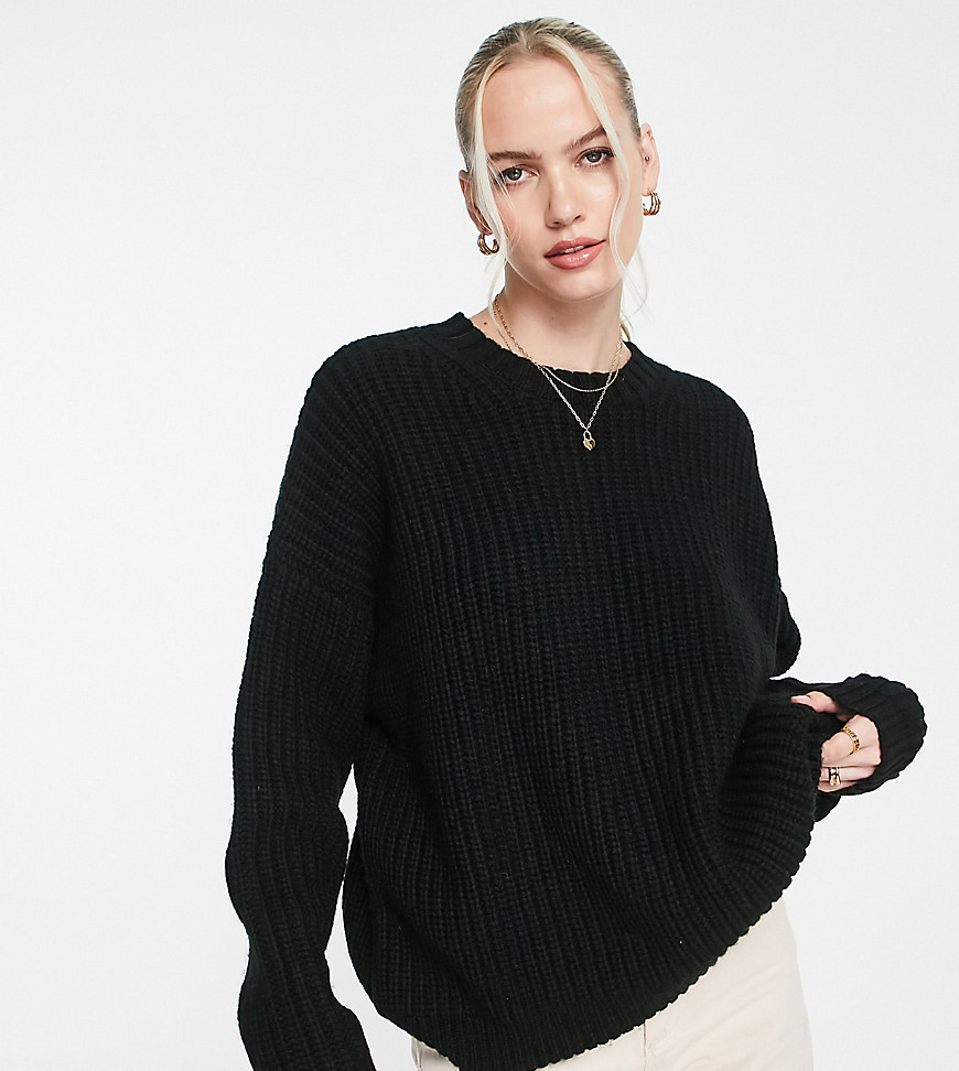 Asos Tall Asos Design Tall Crew Neck Chunky Rib Sweater In Black