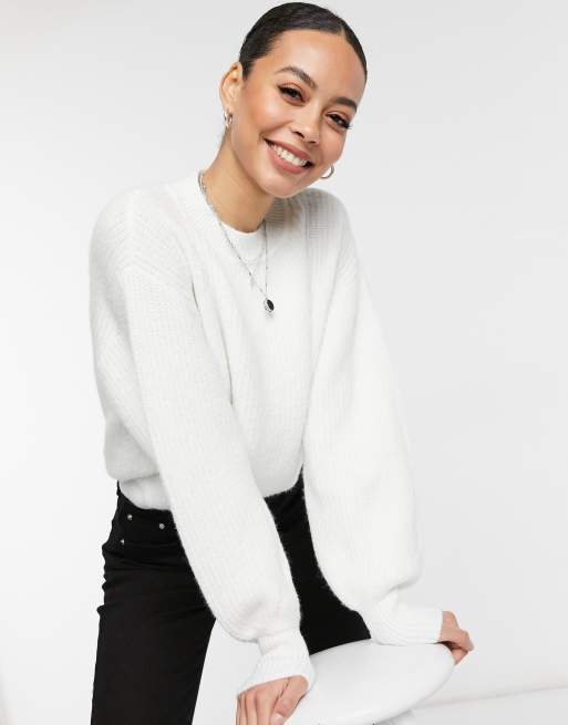 ASOS DESIGN Tall crew neck fluffy sweater with balloon sleeve