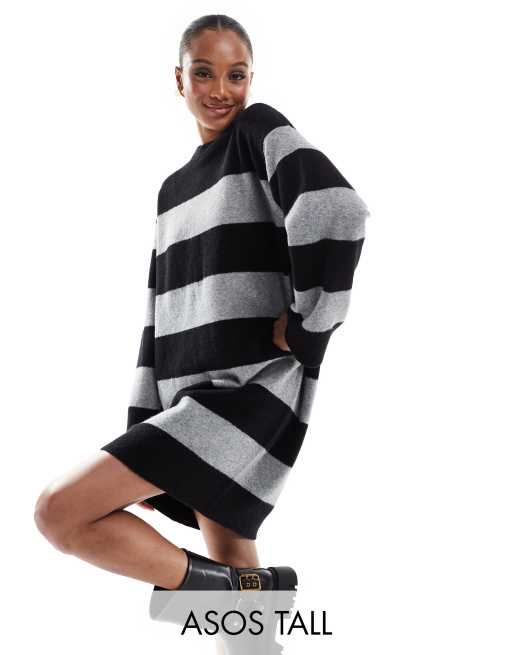 ASOS DESIGN Tall crew neck mini dress with wide cuffs in stripe