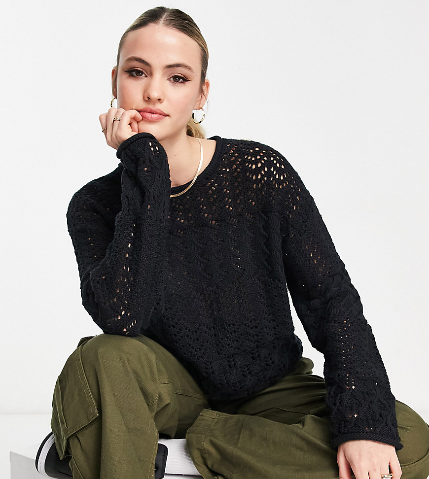 Asos Tall Asos Design Tall Crew Neck Sweater In Mixed Pointelle Stitch In Black