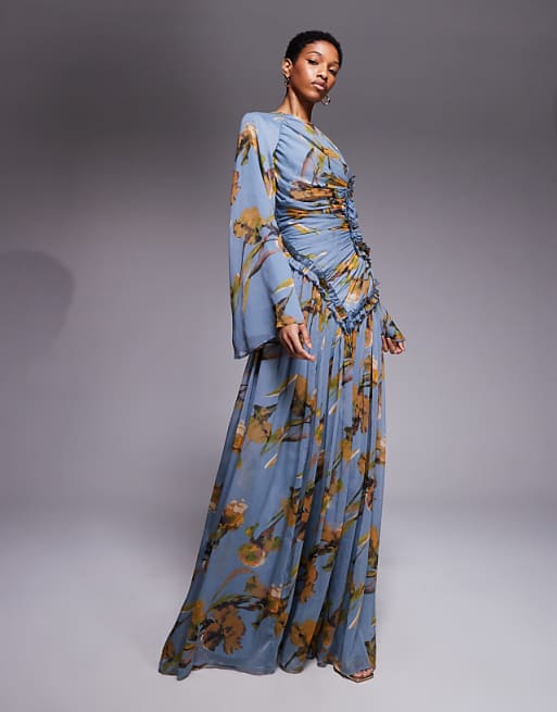 floral dresses chiffon Women's Sunshine of My Love Pink Multi Print Maxi Dress | Color: Orange | Size: M out Each print is custom and unique Poppy Chiffon Floral Print Dress