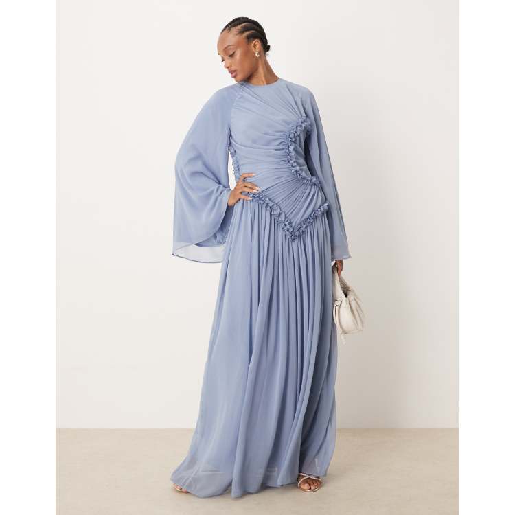 asos blue chiffon dress ASOS EDITION chiffon volume sleeve maxi dress in powder blue