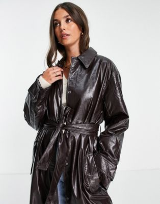 ASOS DESIGN leather look zip through tank top in oxblood