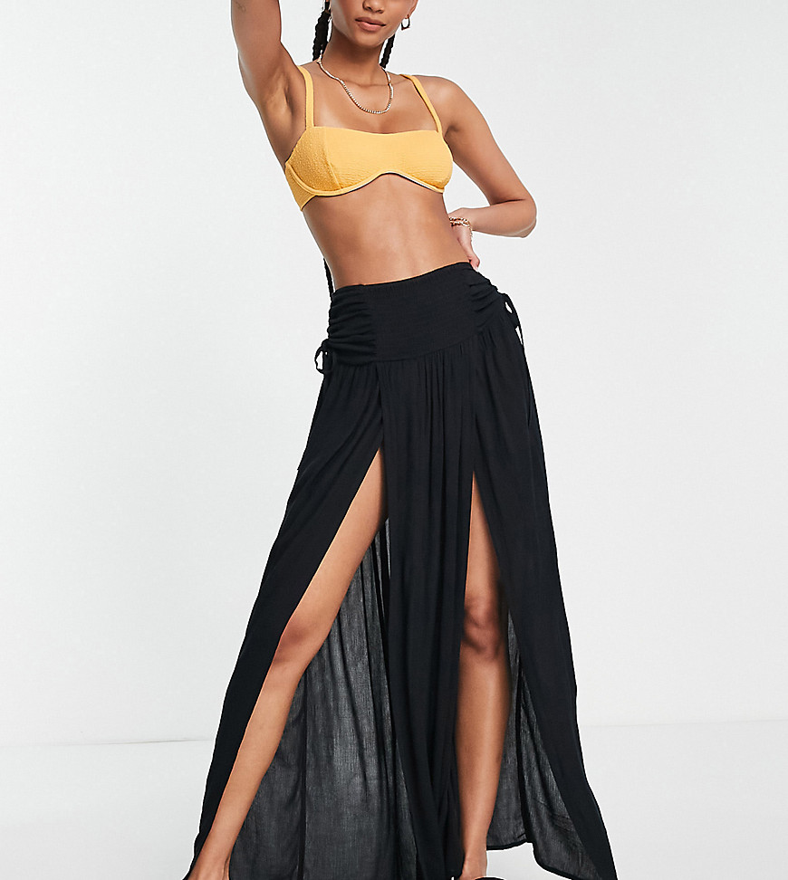 ASOS DESIGN Tall crinkle shirred waist maxi skirt with ruched sides-Black