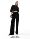[ASOS Tall] ASOS DESIGN Tall crinkle velvet pull on pants in black 4 Black