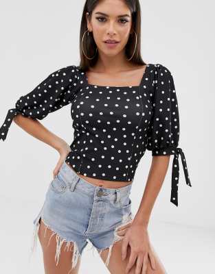 square neck polka dot top