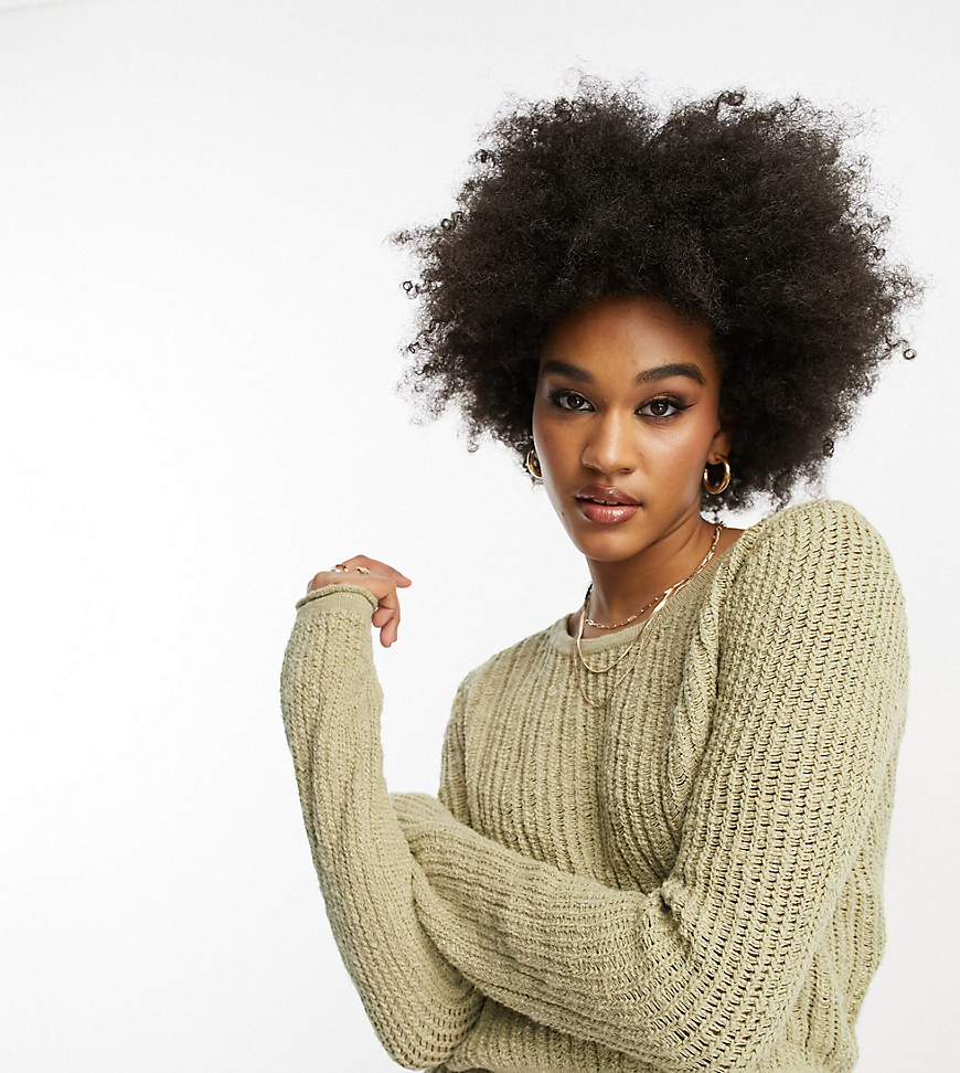 Asos Tall Asos Design Tall Crop Sweater In Textured Ladder Stitch In Khaki - Part Of A Set-green