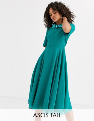 ASOS DESIGN Tall crop top embellished neckline midi dress ASOS Tall