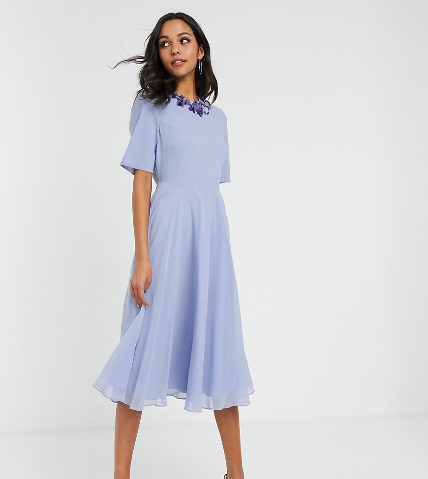 ASOS DESIGN Tall crop top embellished neckline midi dress-Blue