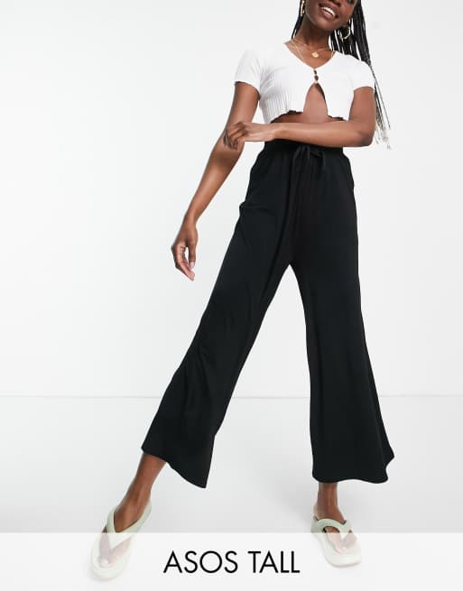 ASOS DESIGN Tall - Cropped broek met trekkoord in zwart