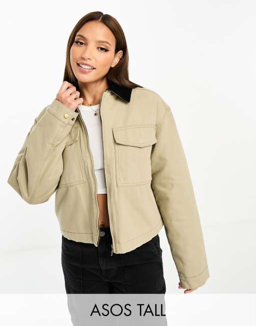 ASOS DESIGN cropped bomber jacket in khaki