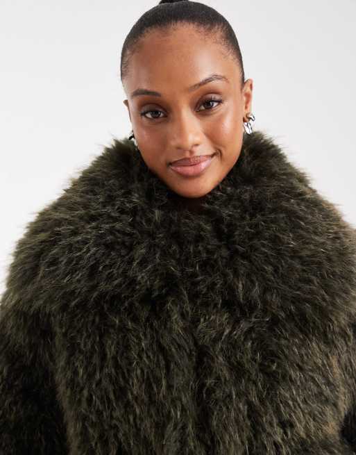 ASOS DESIGN Tall cropped faux fur jacket in khaki green | ASOS