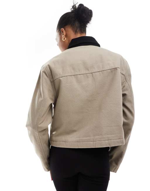 ASOS DESIGN Tall cropped pocket canvas jacket in stone | ASOS