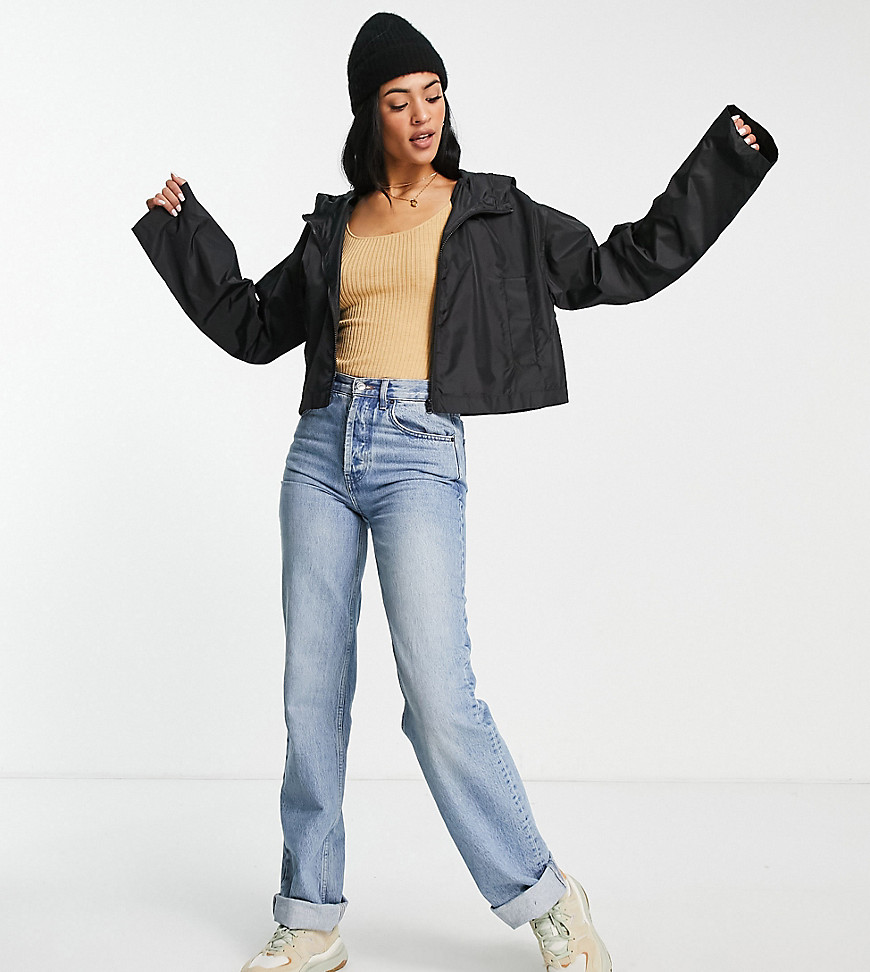 Asos Tall Asos Design Tall Cropped Rain Jacket With Hood In Black