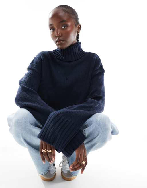 ASOS DESIGN Tall cropped roll neck jumper in navy ASOS