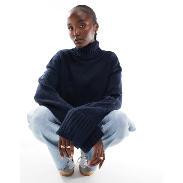 ASOS DESIGN Tall cropped roll neck sweater in navy ASOS