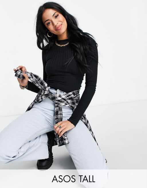 ASOS DESIGN Tall - Cropped T-shirt met golvende randen in zwart 