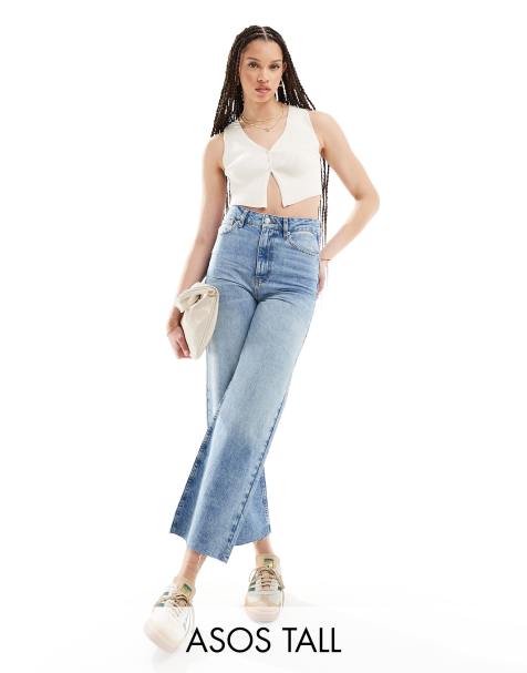 ASOS DESIGN tall cropped wide leg jean in mid blue - view 1