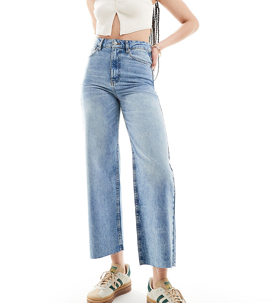 Asos Tall Asos Design Tall Cropped Wide Leg Jeans In Mid Blue
