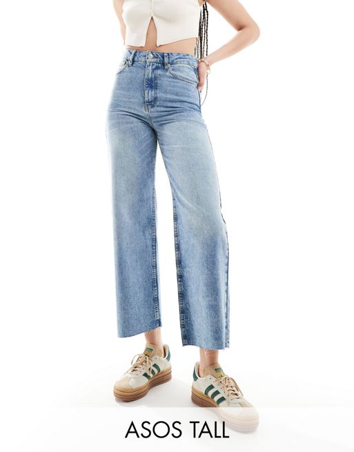 FhyzicsShops DESIGN Tall cropped wide leg jeans in mid blue