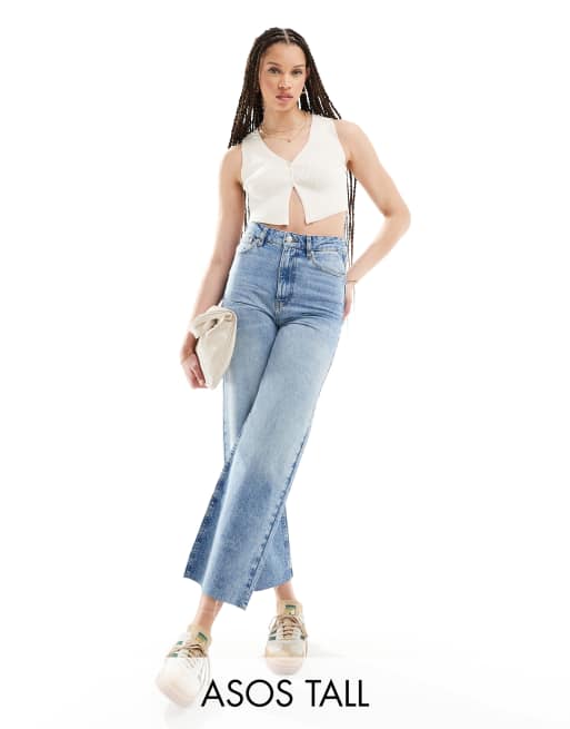 FhyzicsShops DESIGN Tall cropped wide leg jeans in mid blue