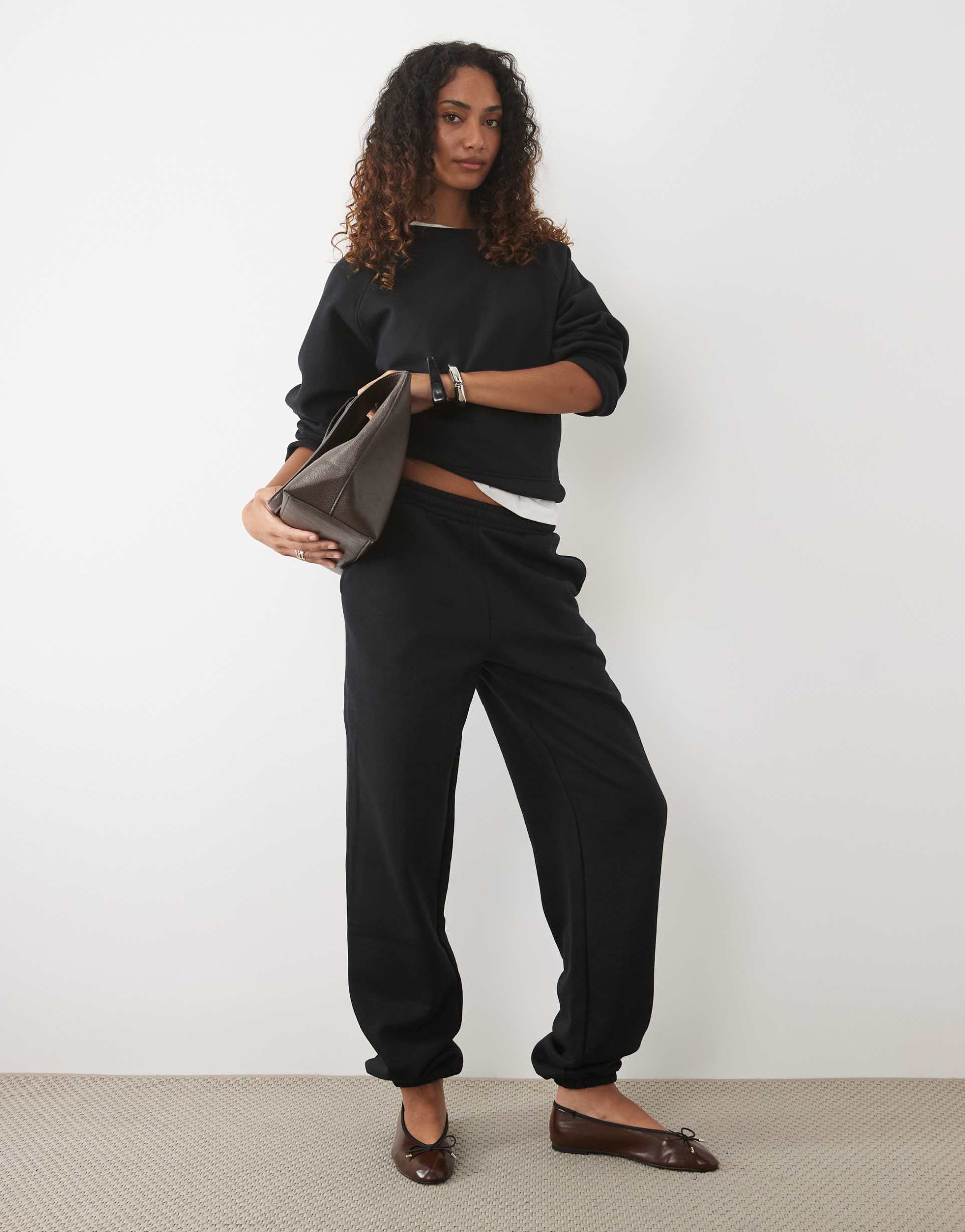 ASOS DESIGN Tall cuffed brushback joggers in black