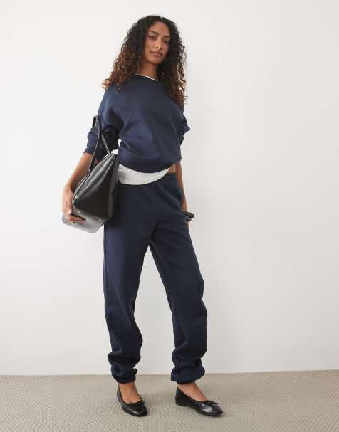 ASOS DESIGN Tall cuffed brushback joggers in navy - view 1