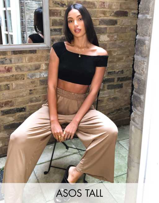 ASOS DESIGN Tall - Culotte-broek met geplooide taille in zandkleur