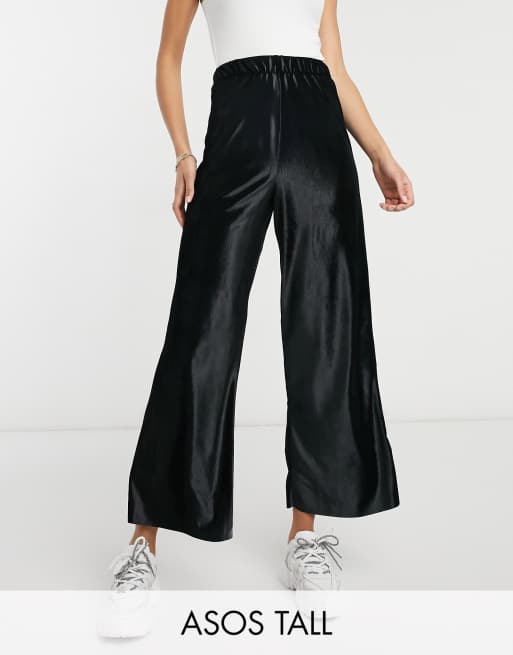 ASOS DESIGN Tall culotte pants in velour in black