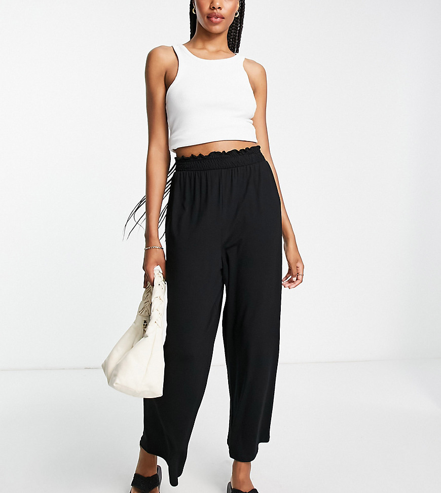 ASOS DESIGN Tall culotte trouser with shirred waist in black