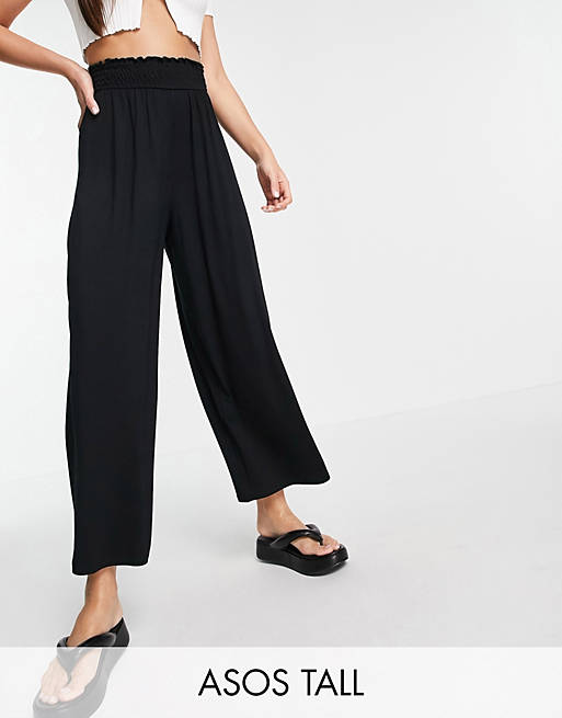Women Tall culotte trouser with shirred waist in black 
