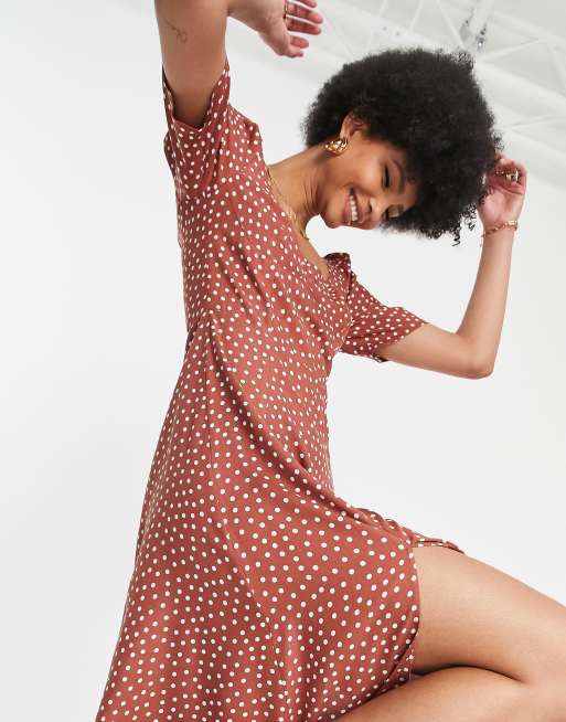 ASOS DESIGN cupped midi dress with slits in spot print