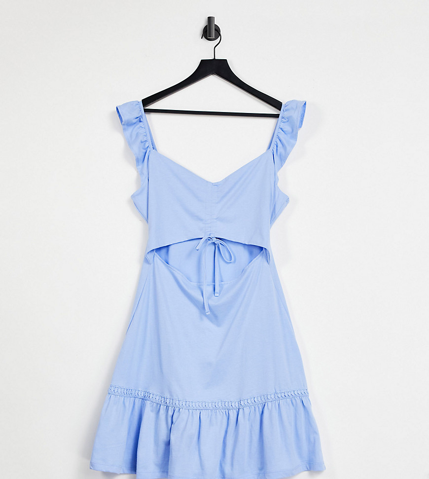 ASOS DESIGN Tall cut out sundress with ruffle shoulder in chambray blue